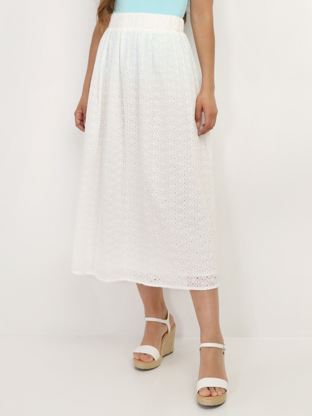 Jupe à broderie anglaise- Blanc