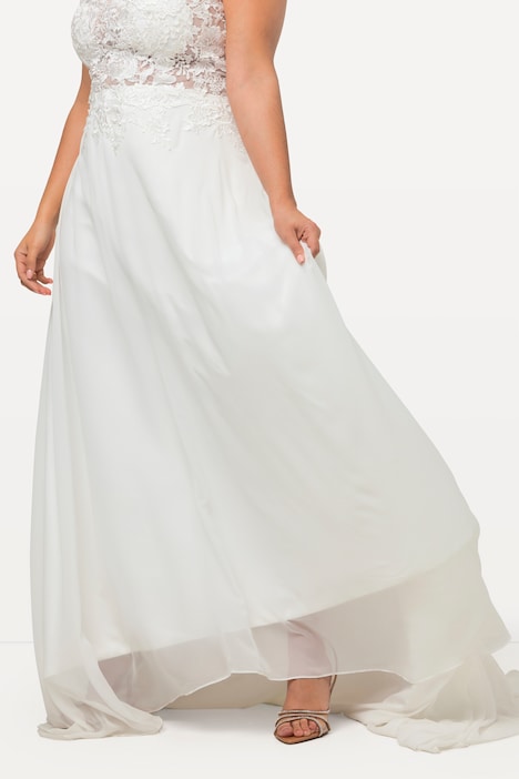 Brautkleid, A-Linie, Schleppe, V-Ausschnitt, ärmellos