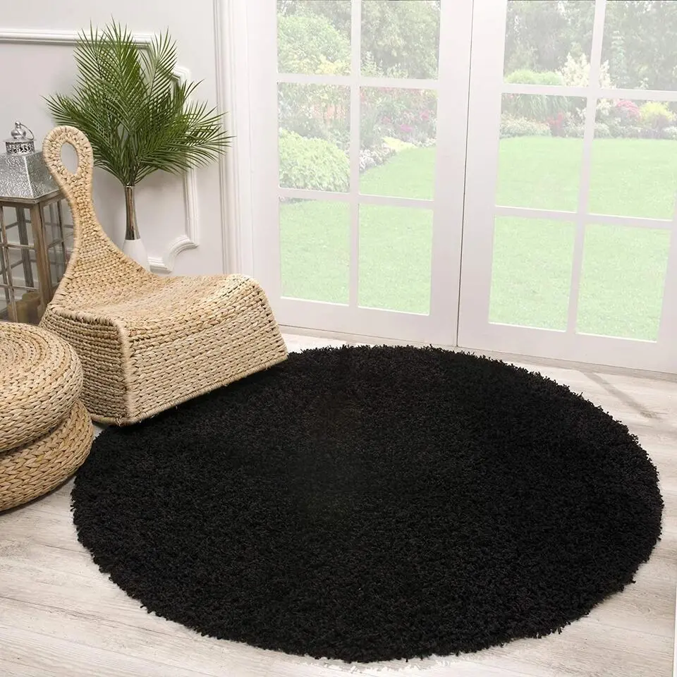 Loca Shaggy Rond Vloerkleed Zwart Hoogpolig - 120 CM ROND