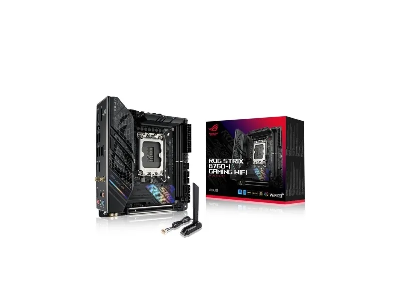 ASUS ROG STRIX B760-I GAMING WIFI - Bundkort - mini ITX - LGA1700 sokkel - B760 Chipset - USB 3.2 Gen 1, USB-C 3.2 Gen 1, USB-C 3.2 Gen 2x2, USB-C 3.2 Gen2 - 2.5 Gigabit LAN, Wi-Fi 6E, Bluetooth - onboard grafik (CPU påkrævet) - HD Audio (8-kanaler)