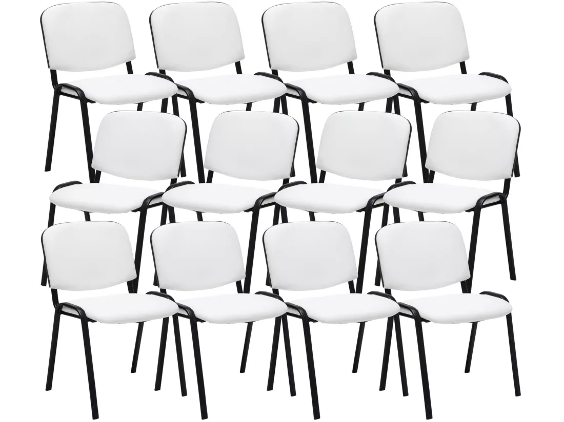 Lot de 12 Chaise de conférence - Similicuir & Métal noir mat - Blanc - Ken