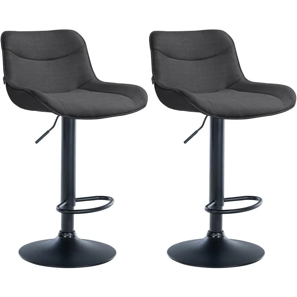 CLP Set van 2 Barkruk Vonore zwart Frame - Stof - donkergrijs