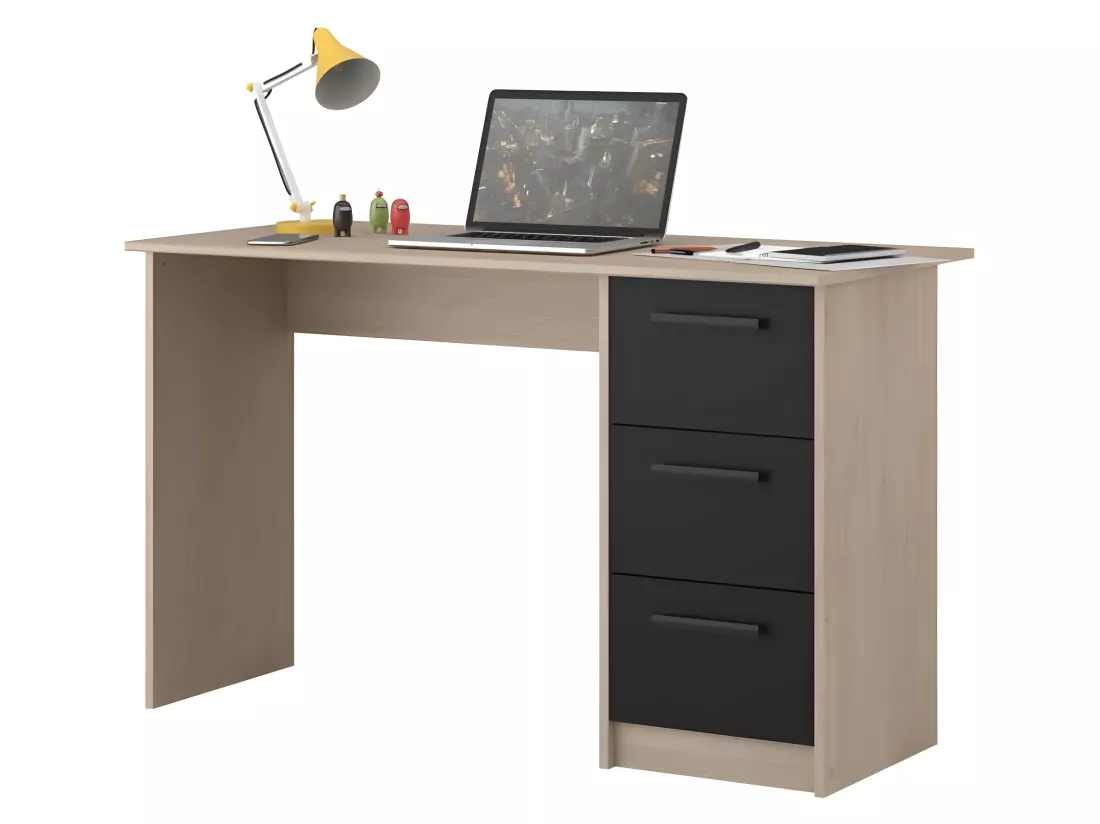 Bureau droit 3 tiroirs - Décor chene Brooklyn - L 121,4 x P 55 x H 74.5 cm - ESSENTIELLE