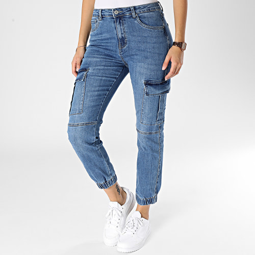 Pantalon Cargo Jean Femme Bleu Denim