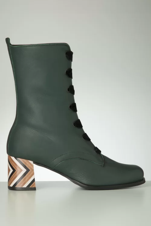 Nemonic Rebeca Lace Up laarsjes in donkergroen