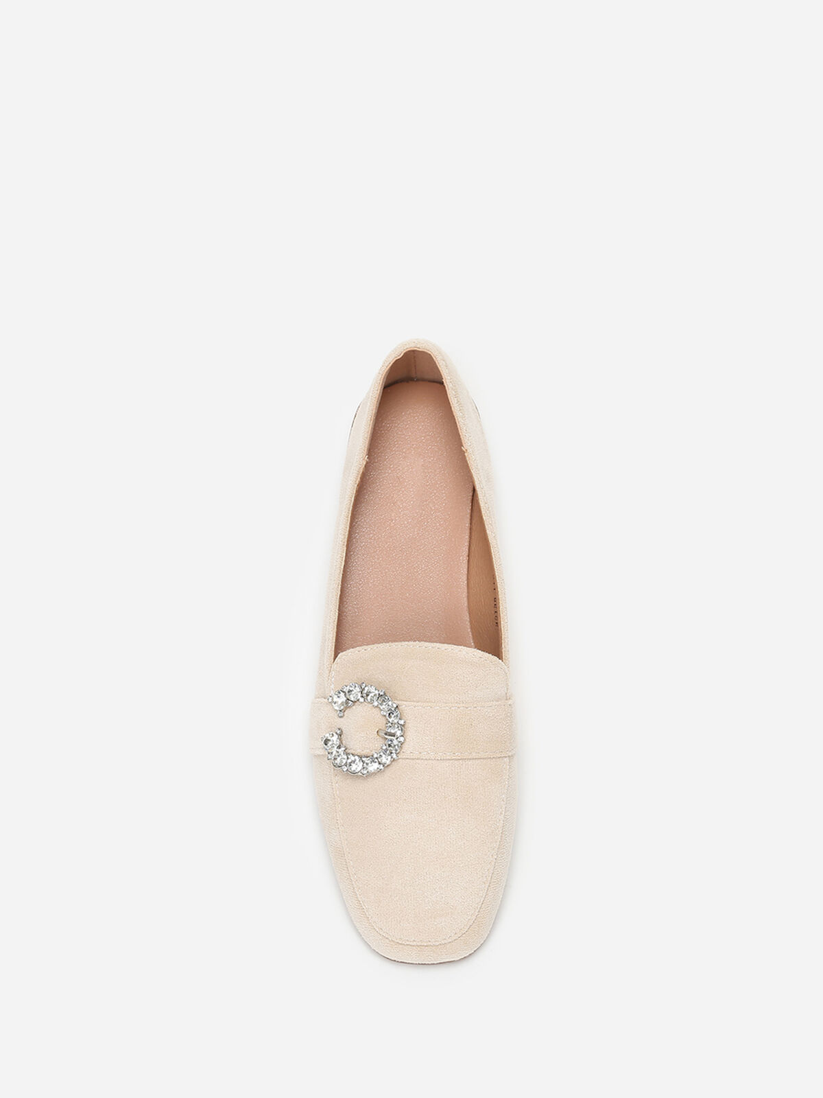 Mocassins en suédine avec boucle à strass- Beige