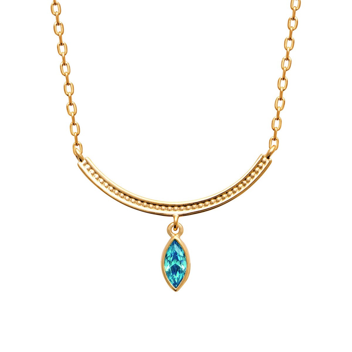 Collier Brillaxis solitaire marquise bleu plaqué or