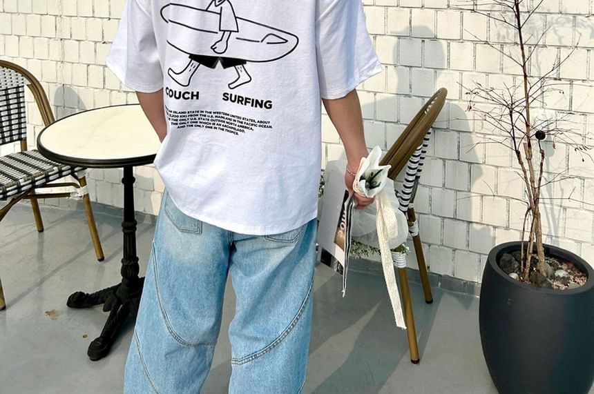 SeoulPop - T-shirt met korte mouwen en cartoonprint, losvallend