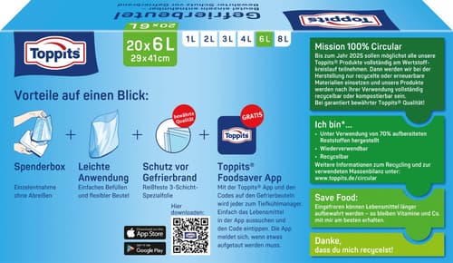 Toppits Gefrierbeutel Standboden 6L NP