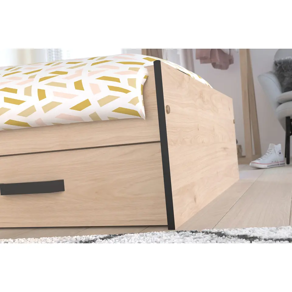 Bed Natan incl. lades - eiken/zwart - 90x200 cm