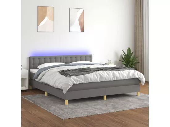 Sommier tapissier et matelas et LED Gris foncé 160x200 cm Tissu