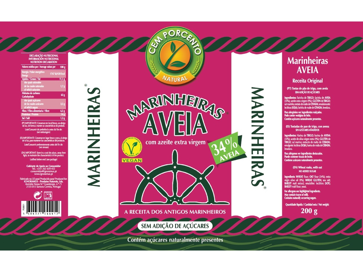 BOLACHA CEM PORCENTO MARINHEIRAS AVEIA 200G