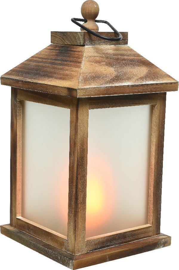 Lumineo lantaarn met vlameffect bruin 16 x 16 x 32 cm warm wit