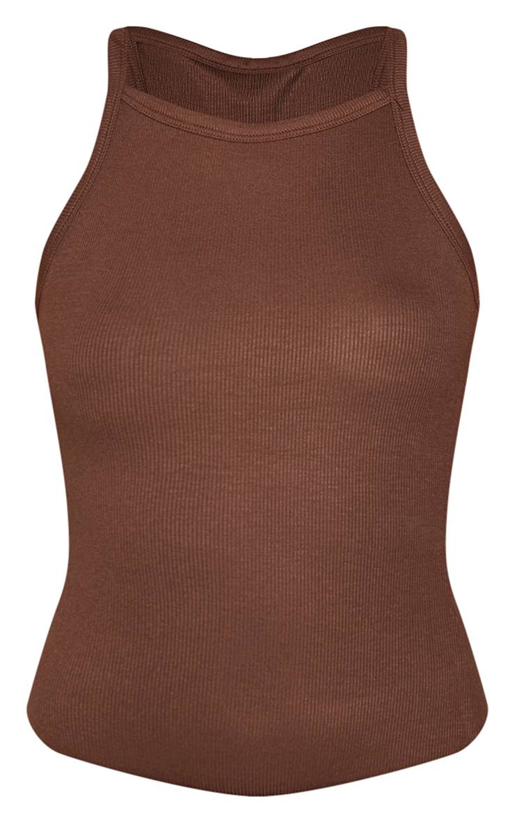 Chocolat Débardeur Côtelé Doux Avec Encolure Droite