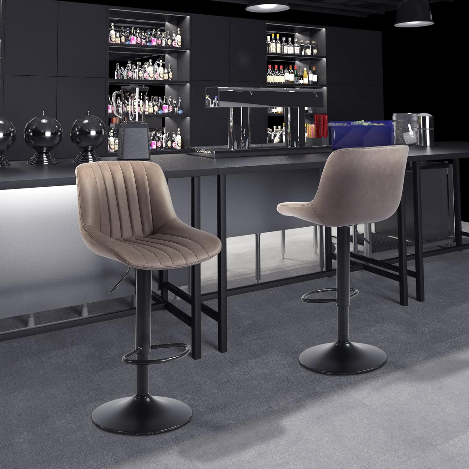 Youhauchair Barhocker 2er Set, Drehbare Barhocker mit Lehne, Höhenverstellbar aus PU-Leder, Moderner Barstuhl Küchenhocker Bar Hocker Bar Stool, Braun