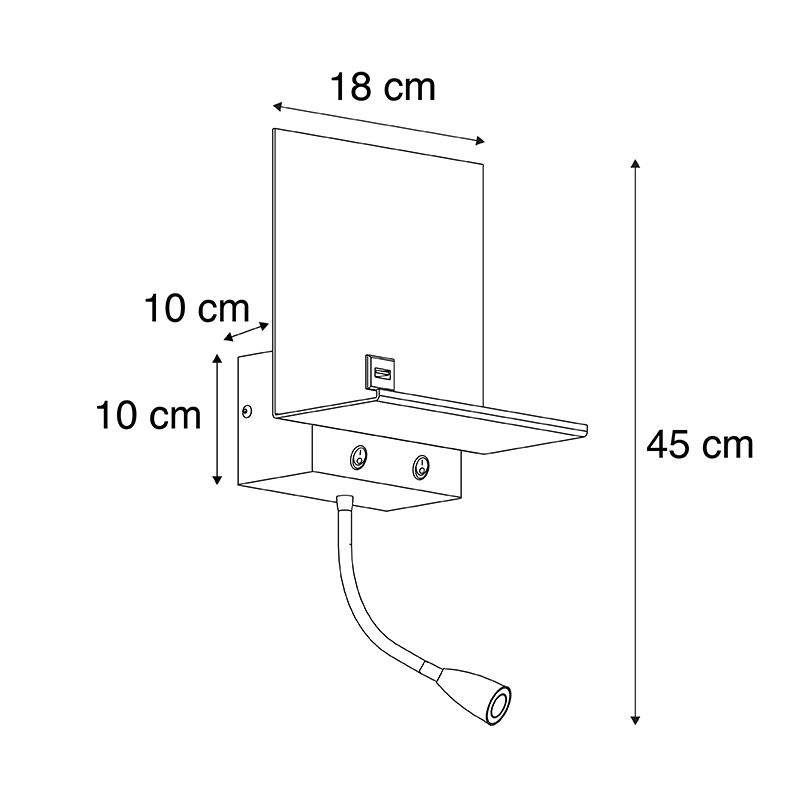Moderne wandlamp zwart met USB en flexarm - Flero