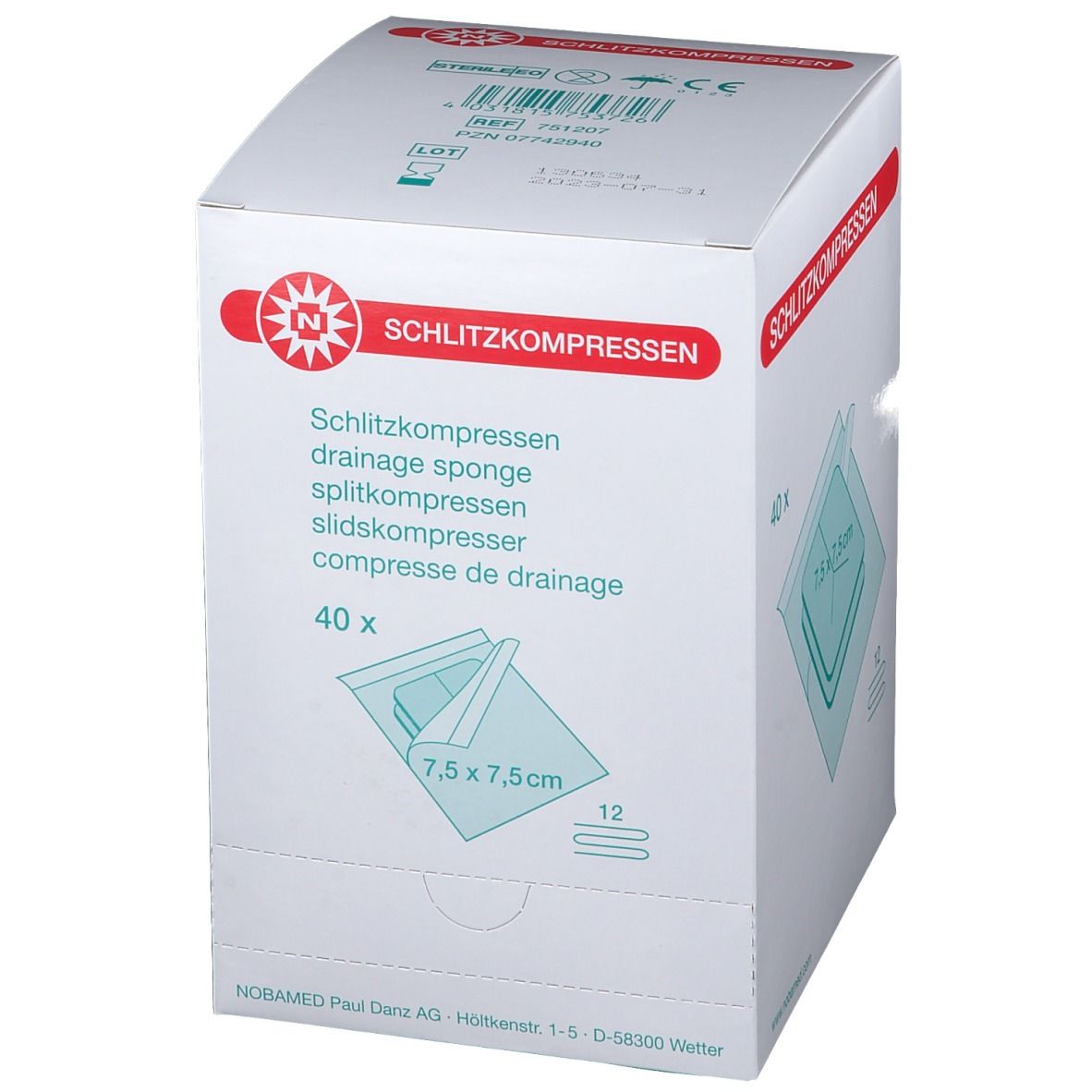 NOBAMED® SCHLITZOMPRESSEN 12fach 7,5 x 7,5 cm steril