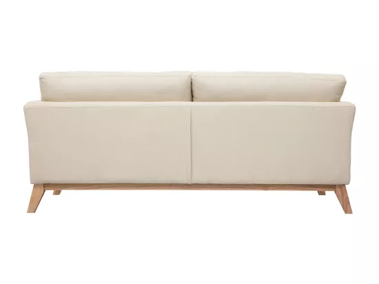 Canapé scandinave déhoussable 3 places en tissu beige et bois clair OSLO