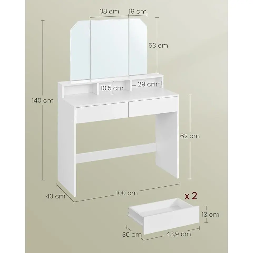 Parya Home Kaptafel, kaptafel met opklapbare spiegel en 2 laden
