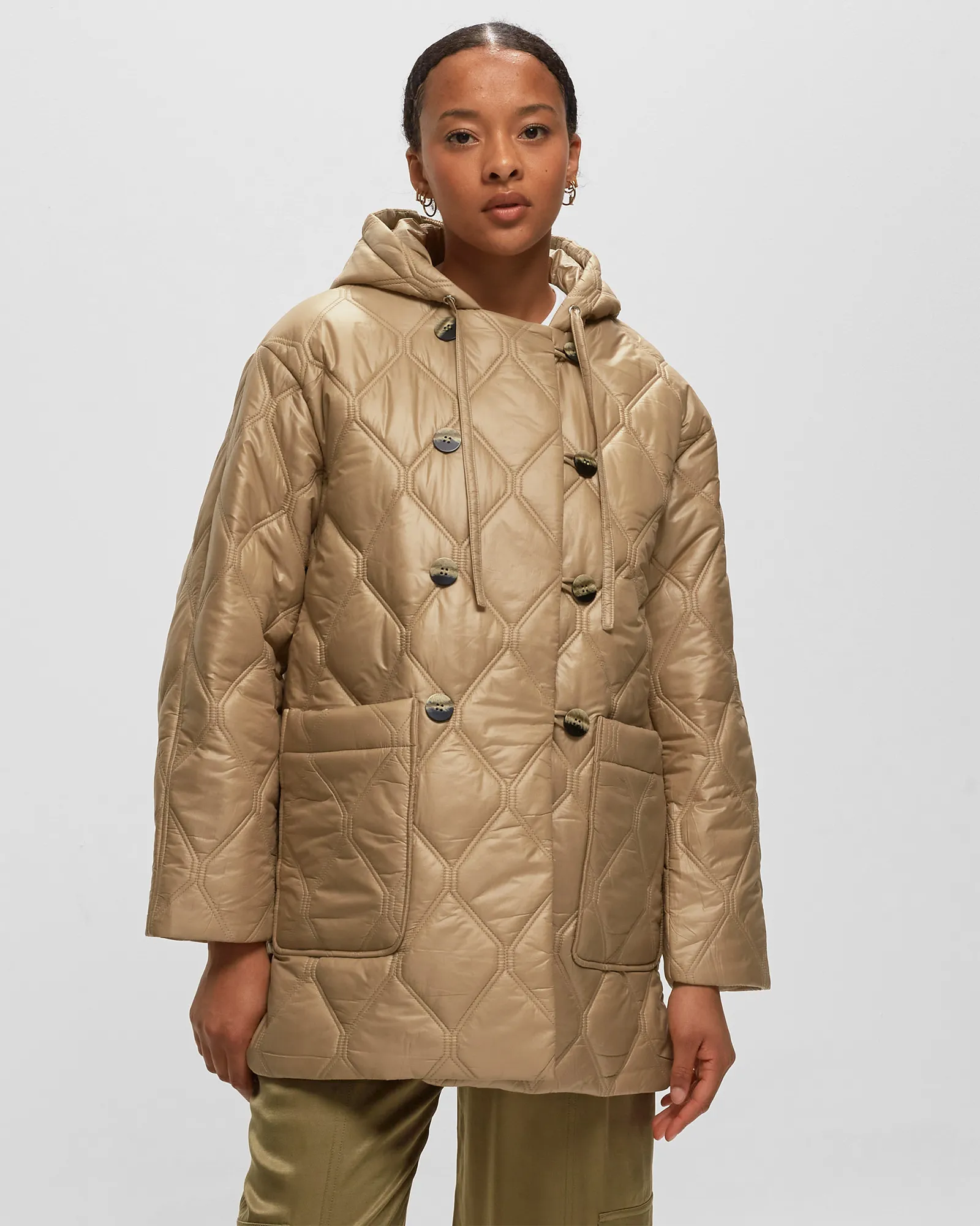 Ganni Shiny Quilt Hooded Jacket