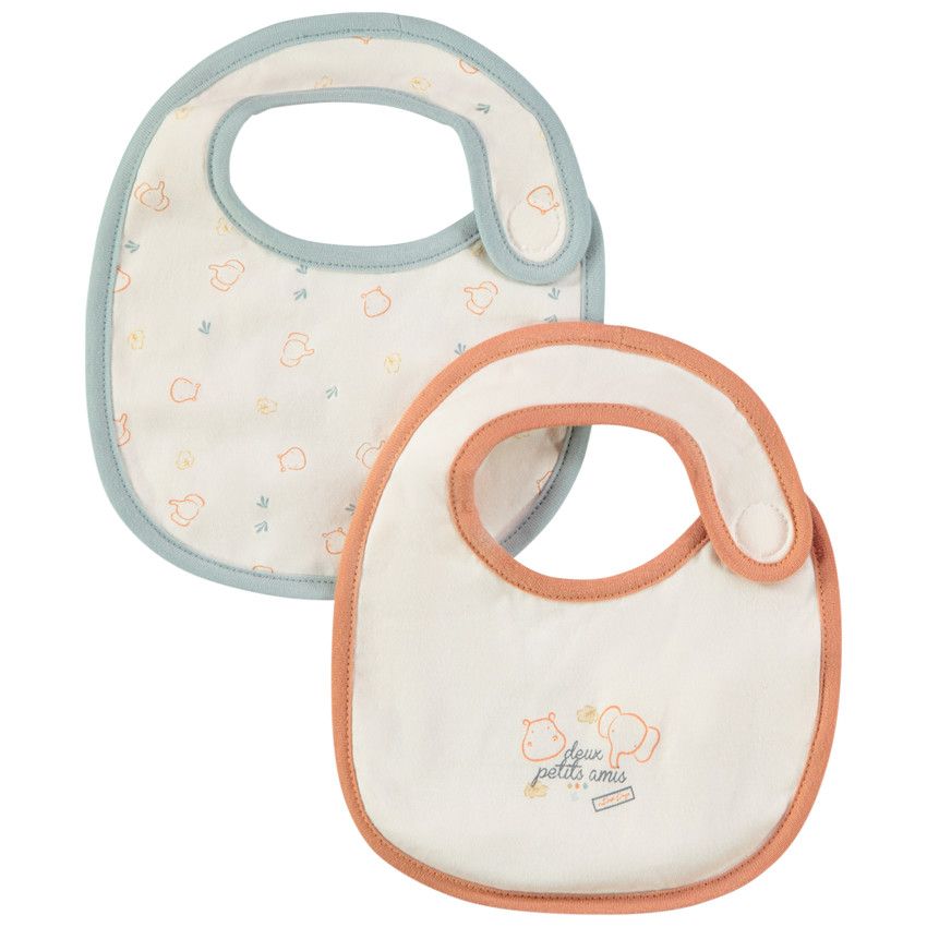 Lot de 2 bavoirs fantaisie doublés éponge pour bébé - Ecru