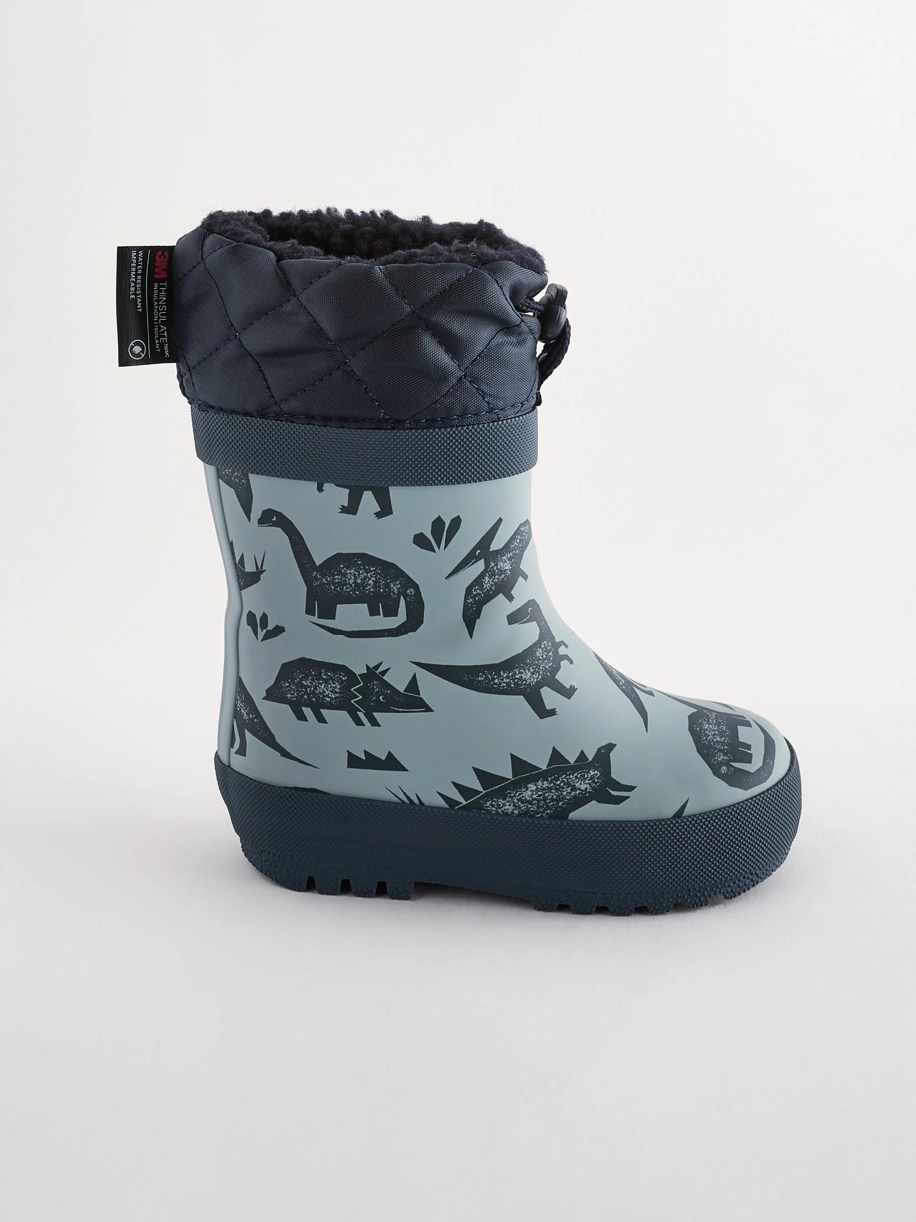 Blauw met dinosaurus - Thinsulate™ - Gevoerde thermoregenlaarzen met boord