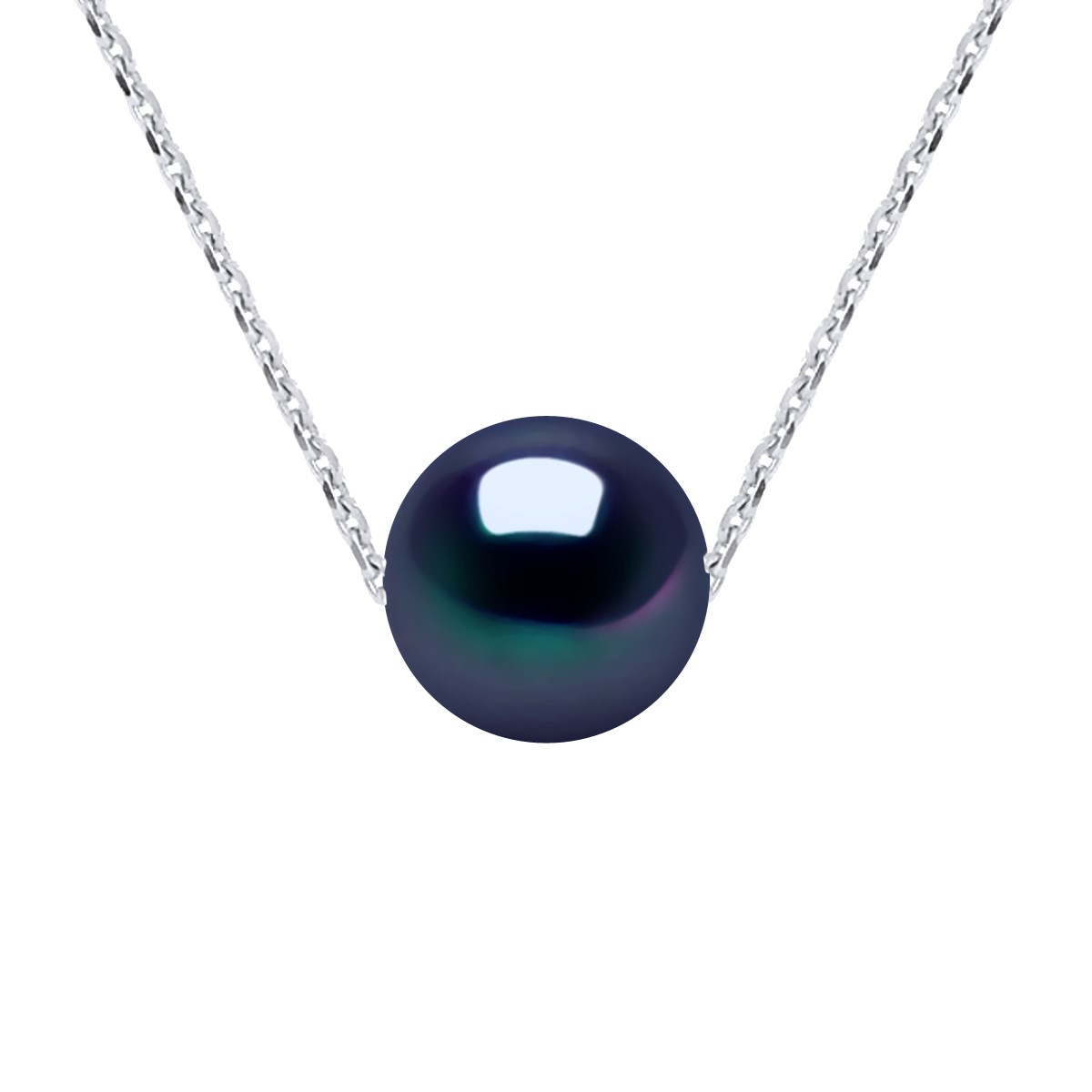 Collier Perle d'Eau Douce Ronde 8-9 mm Noire Chaîne Forçat Argent 925