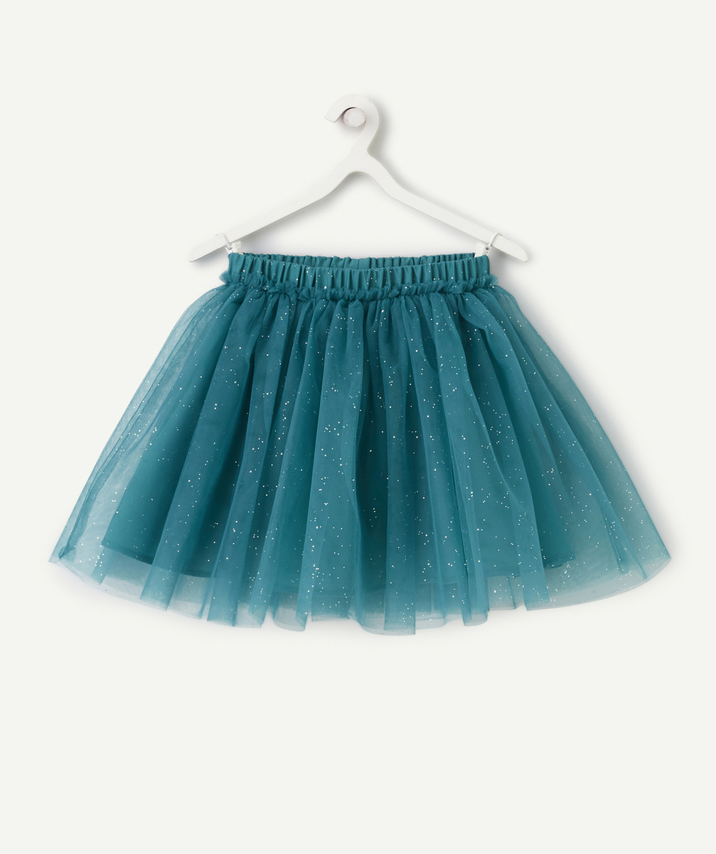 JUPE EN TULLE FILLE VERTE AVEC DÉTAILS PAILLETÉS