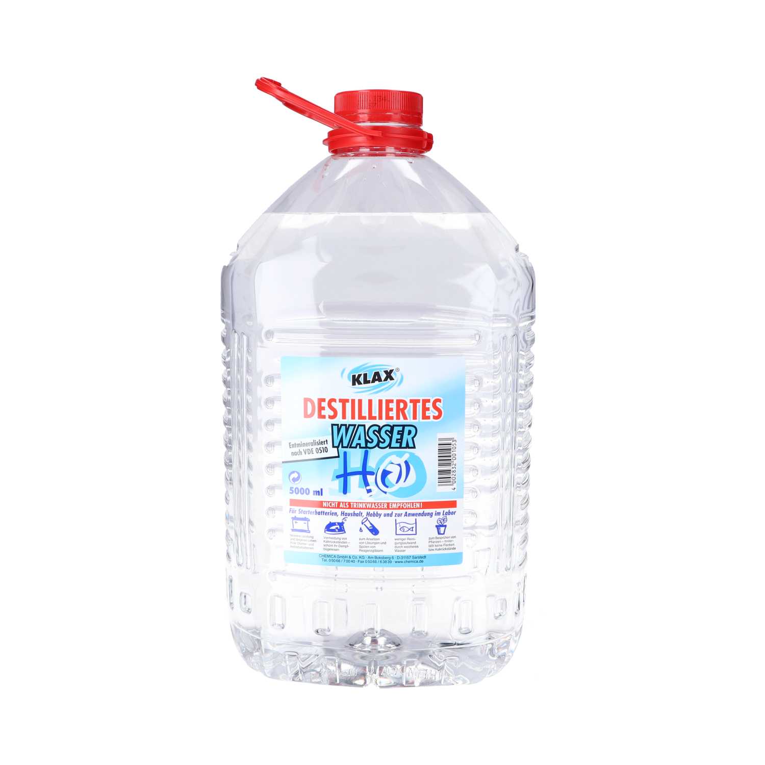 Klax Destilliertes Wasser Entmineralisiert nach VDE 0510 5 Liter