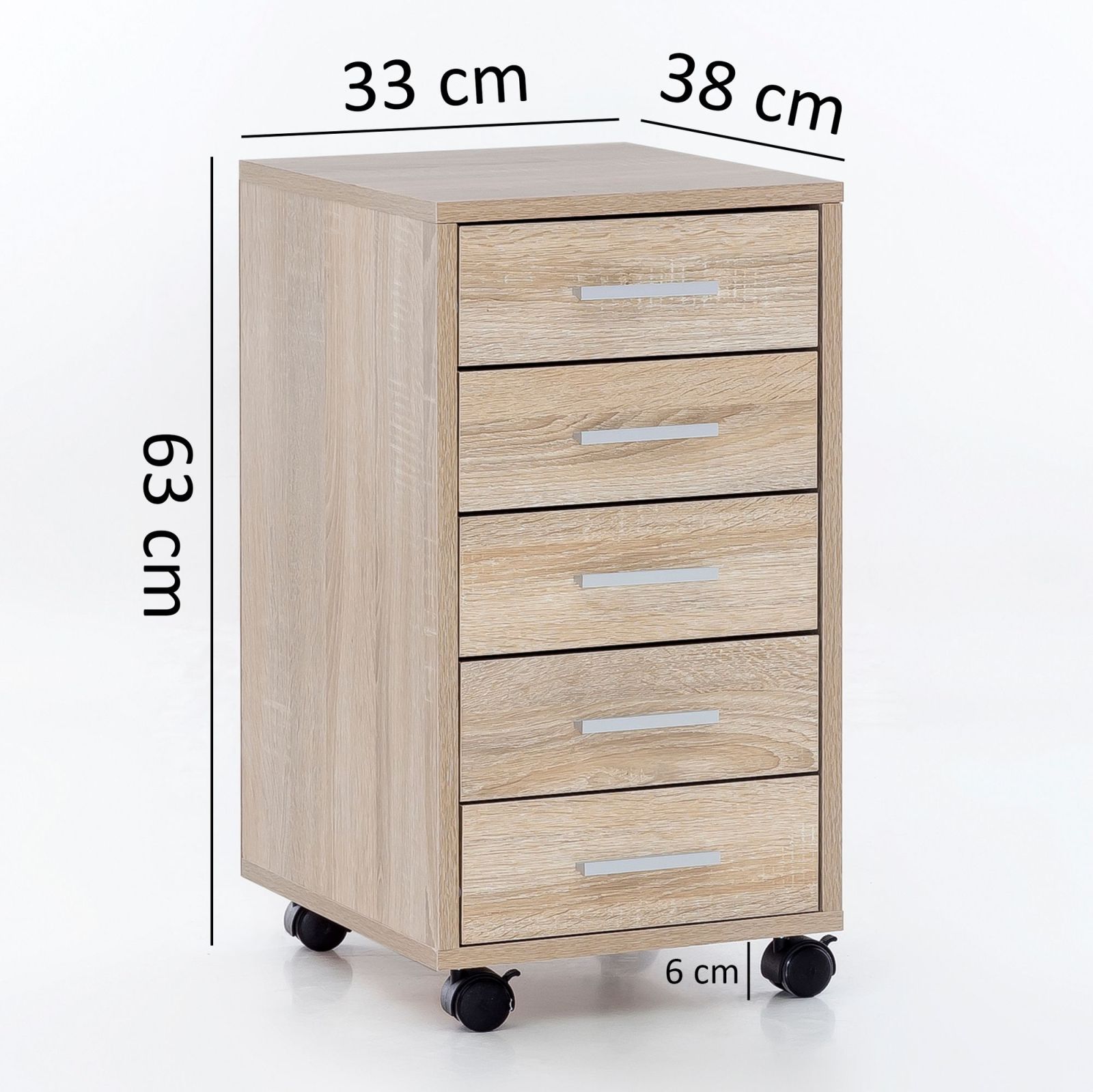 Rollcontainer - Sonoma Eiche - Holz - 63 cm hoch