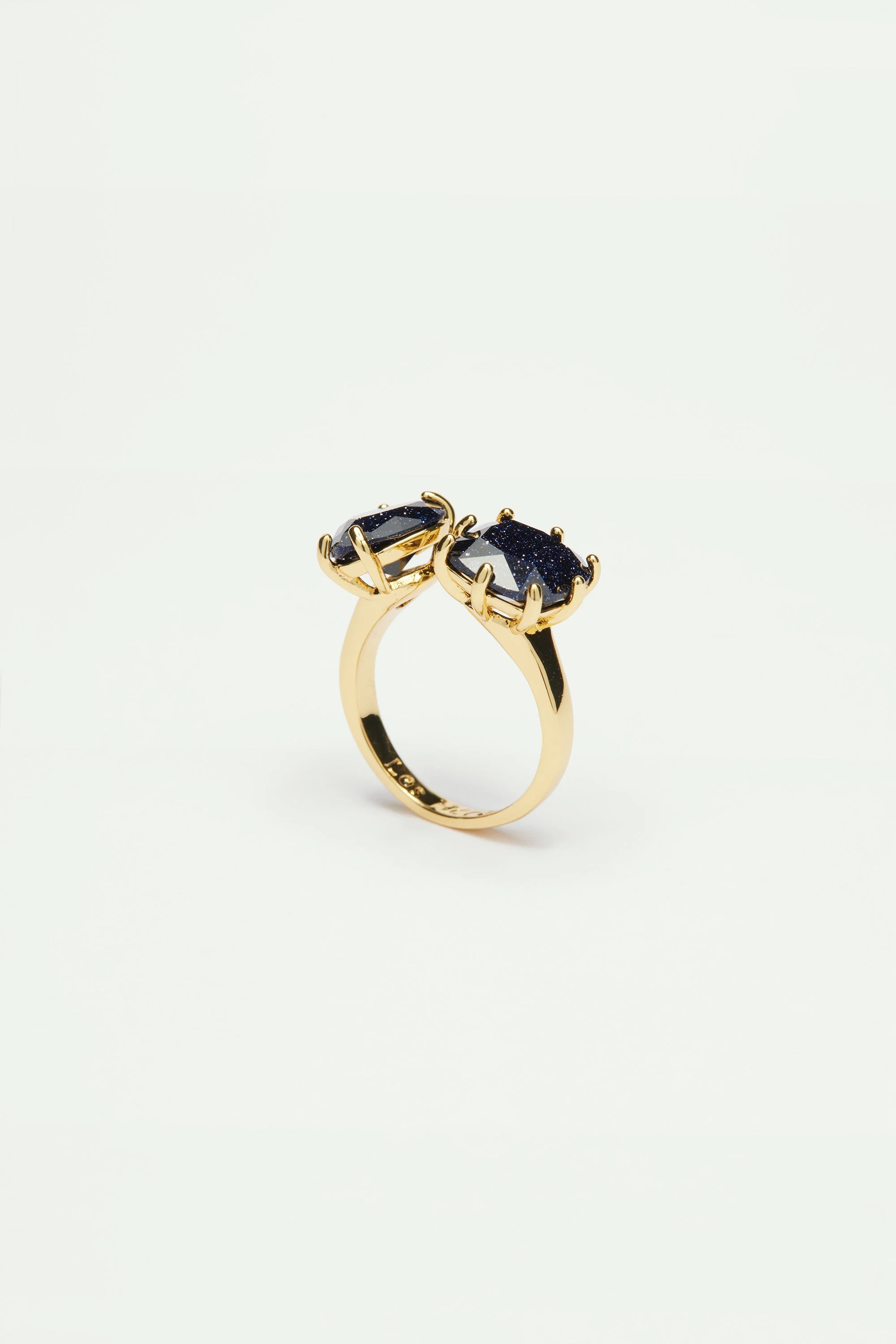 Bague ajustable toi et moi pierres cœur et carré la diamantine bleu nuit pailleté | Bleu