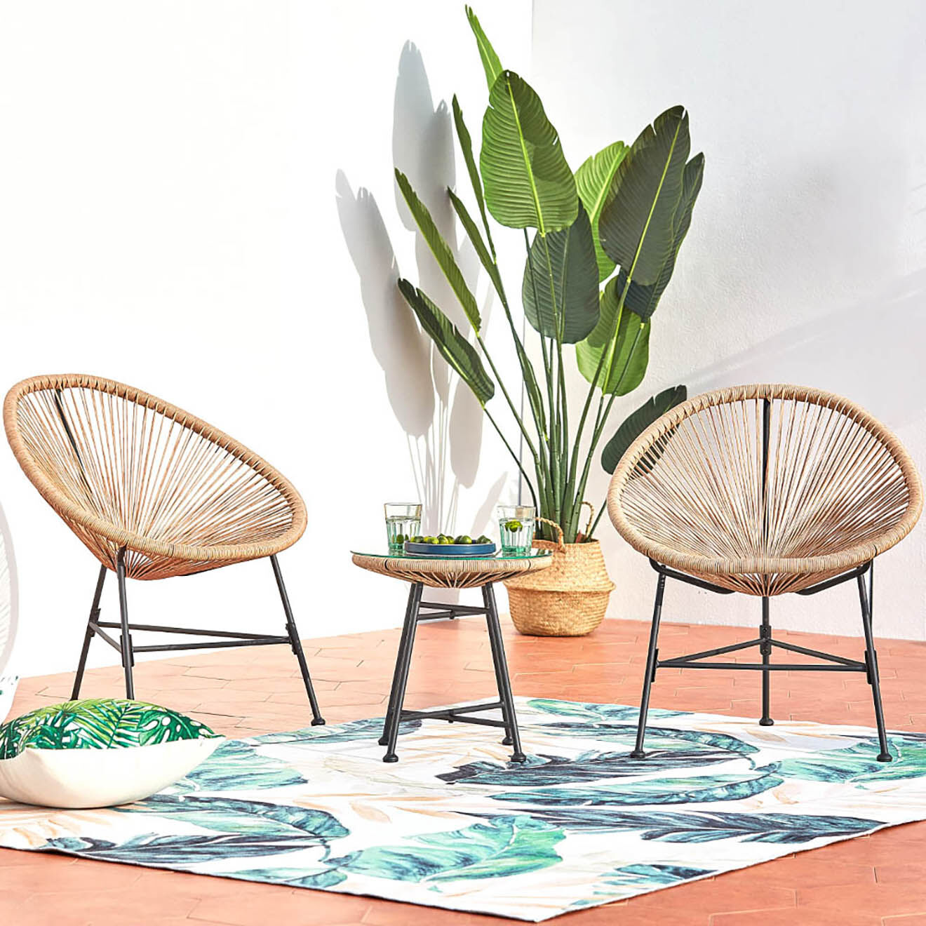 Côté Lounge Ensemble 2 fauteuils & table Acapulco beige