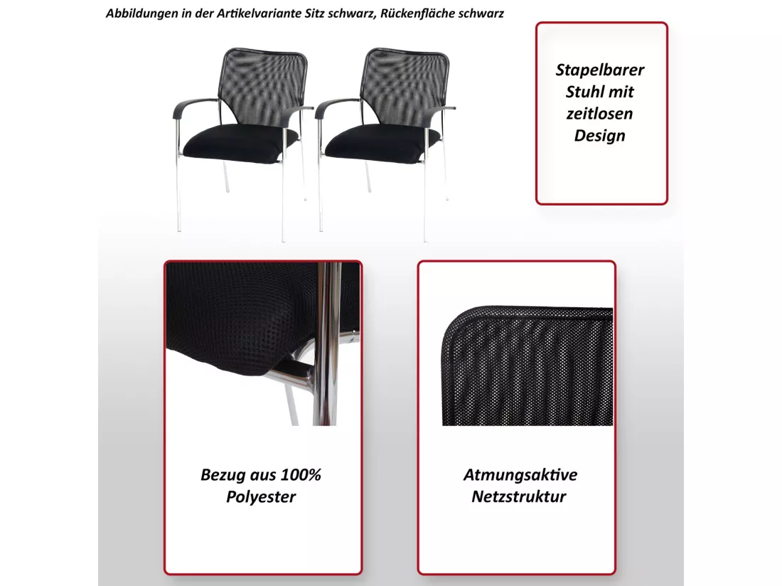 Chaise visiteur Tucson (lot de 2), siège noir, dossier noir