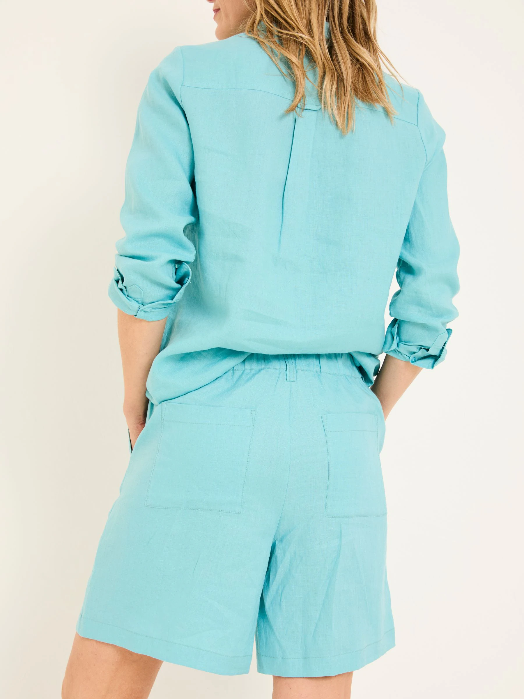 Turquoise/blauw - FatFace linnen shorts
