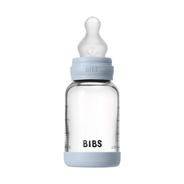 BIBS Fles - Slow Flow - 120 ml - Silicone/Glas - Baby Blue
