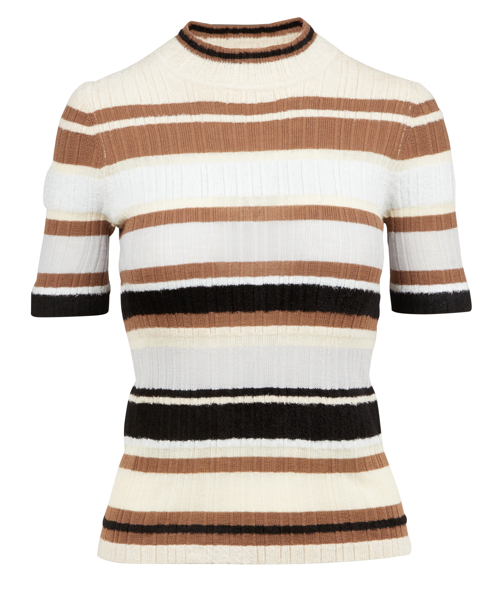 Pull col montant rayé en maille mélangée| Marron
