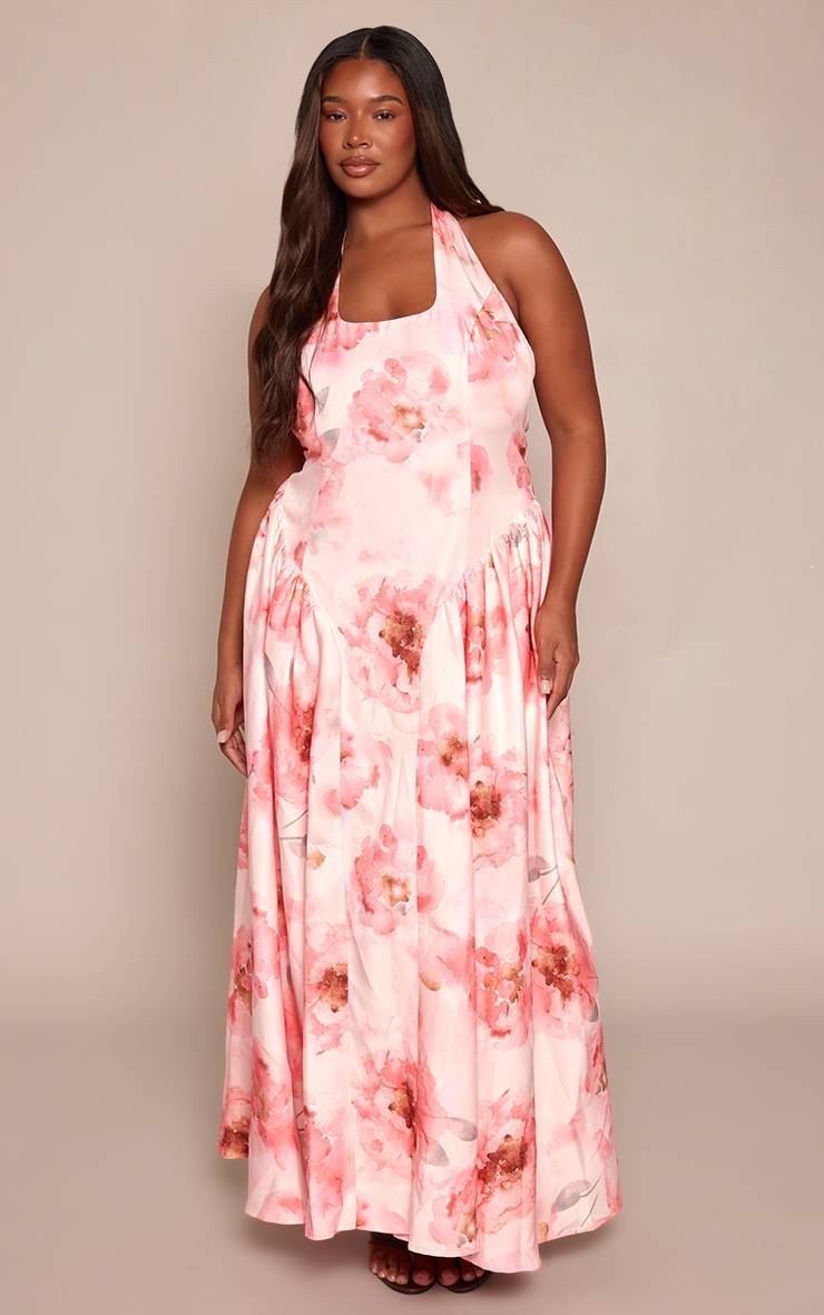 Rose Robe Maxi Grande Taille À Encolure Carrée Et Imprimé Fleuri