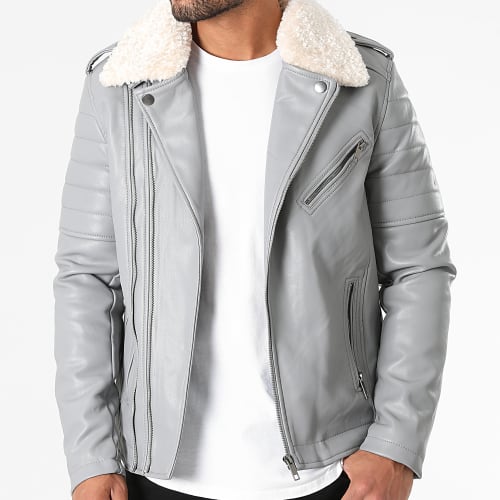 Veste Zippée Col Mouton Gris