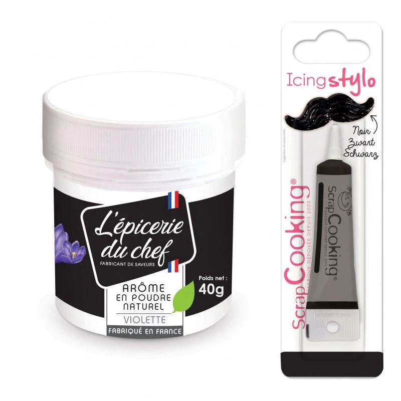 Arôme alimentaire naturel en poudre de Violette 40 g + Stylo glaçage n