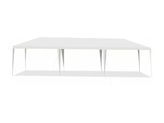 Tonnelle de Jardin 3 M x 9 M Étanche, Tente de Réception Pliante en Tube Métal 8 Cordes à Vent et 16 Piquets Boucle, pour Fêtes Commercial Mariage, Blanc