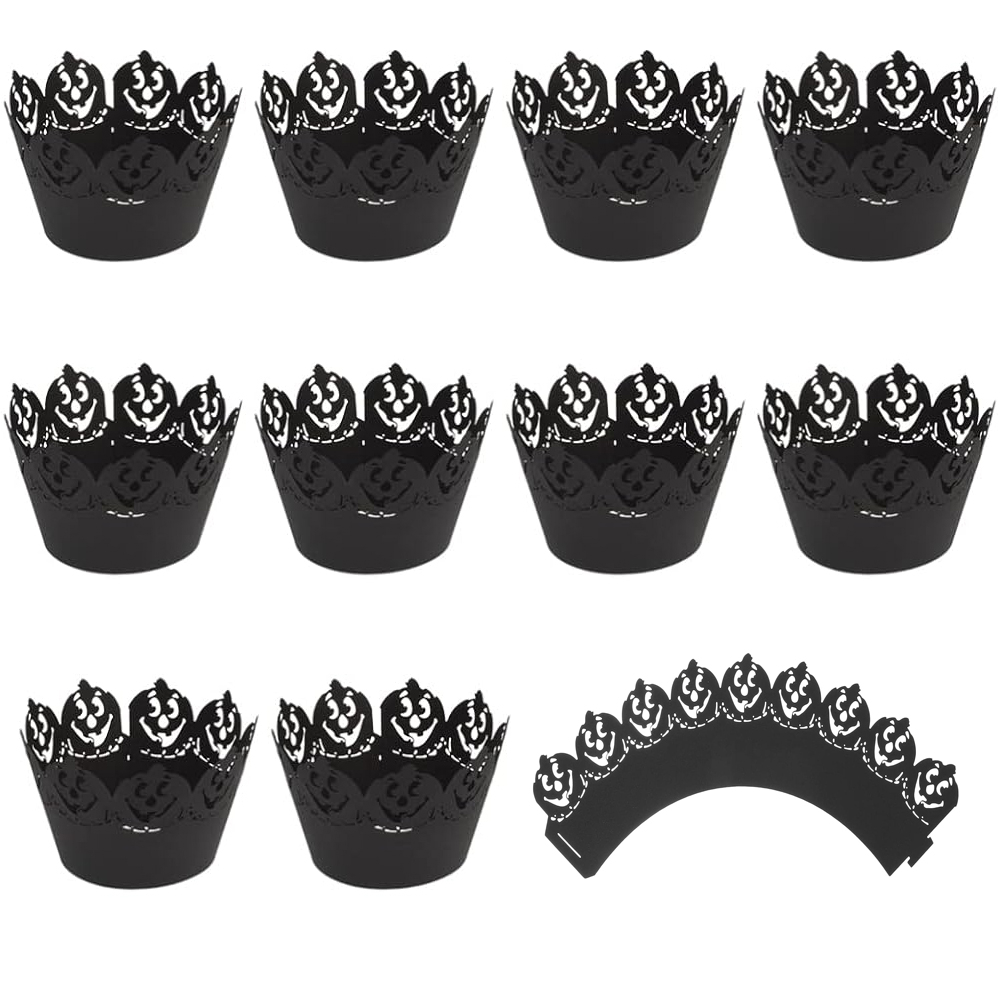 (12er Set) Halloween Einweg Papier Cupcake Förmchen Grusel Muffin Form Party Backform - Kürbis