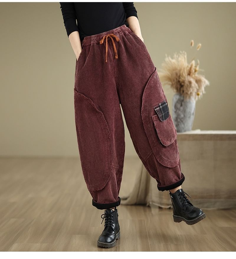 Lewwe - Corduroy cropped baggy broek met trekkoord in de taille