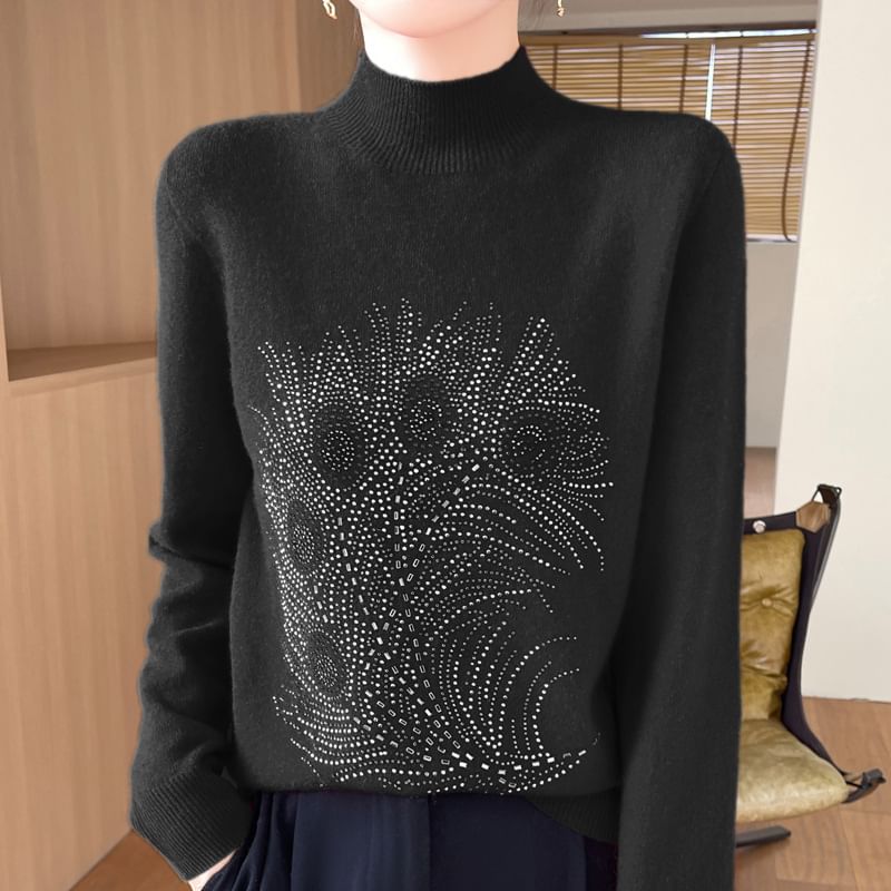 Weelop - Top met lange mouwen en nephals en strass steentjes