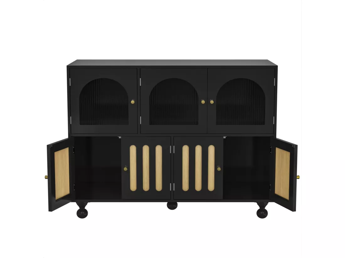 Buffet noir contemporain avec verre changhong,d120cm×h90cm