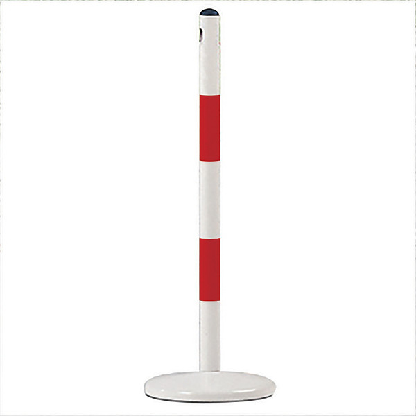 Poteau acier rouge et blanc sur socle
