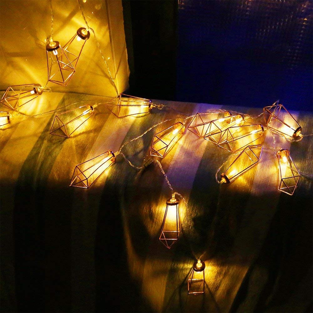 (1.5m) 10 LED's Metall Deko Lichterkette Diamanten Beleuchtung (Batteriebetrieben) - Warmweiss