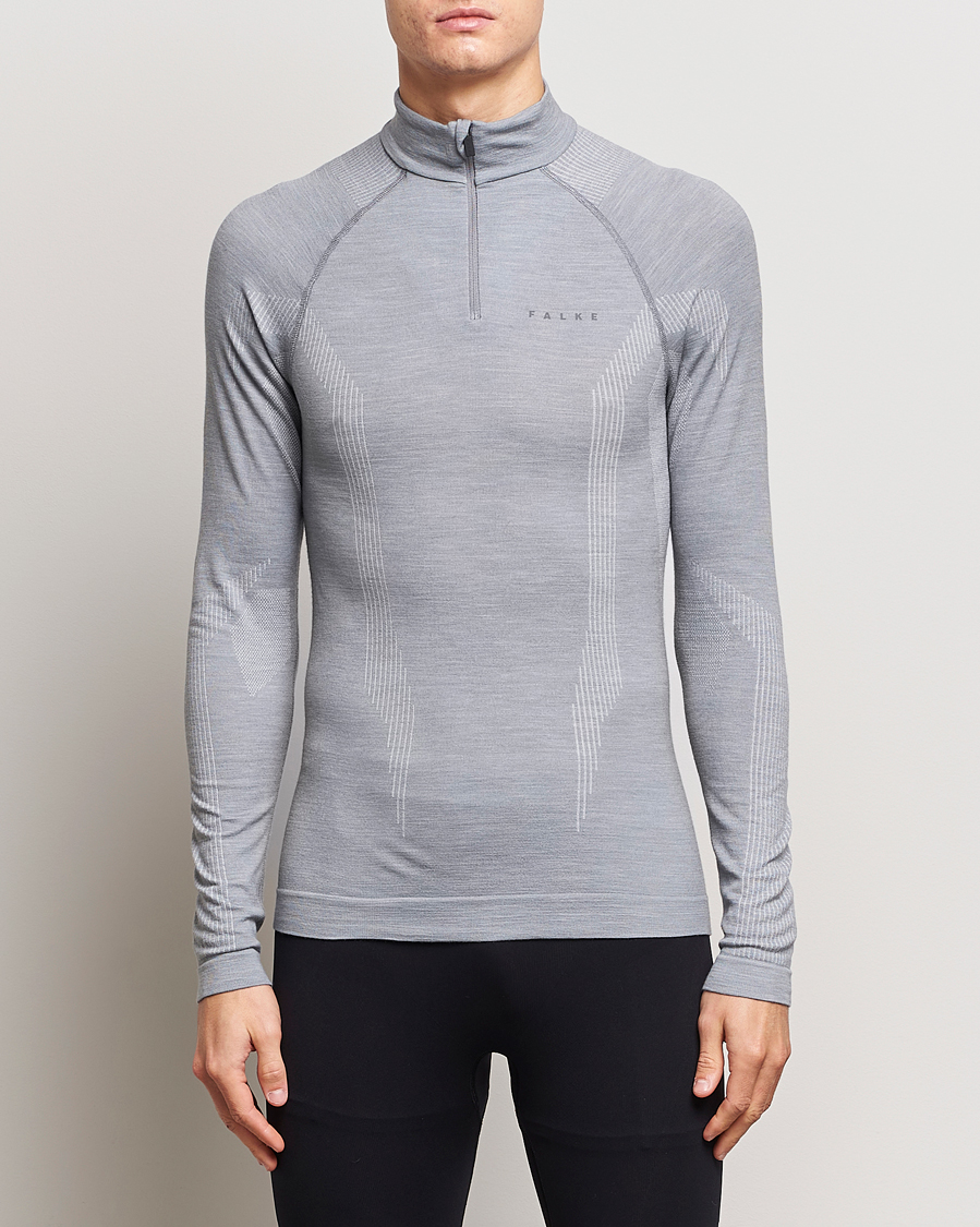 Falke Long Sleeve Wool Tech half Zip Shirt Grey Heather