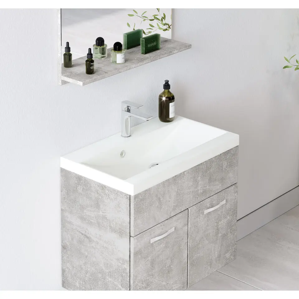 Badplaats Badkamermeubel Montreal 60 x 35 cm – Beton Grijs – Wastafel met