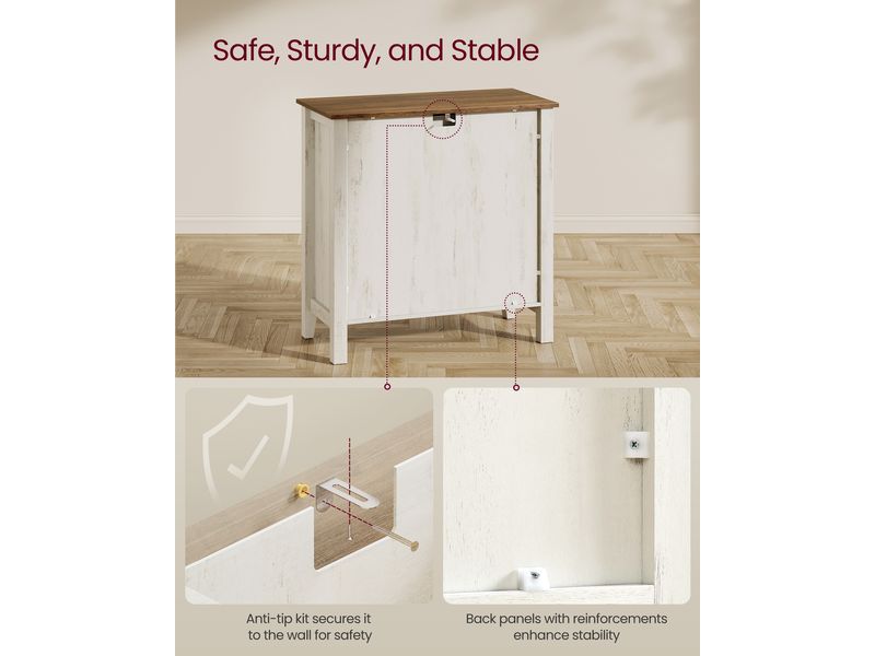 VASAGLE Kommode 80 x 80 cm, Beige/Weiss Aufbewahrungsschrank mit Schubladen und Türen