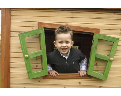 Paalwoning axi Iris hout met glijbaan gebeitst